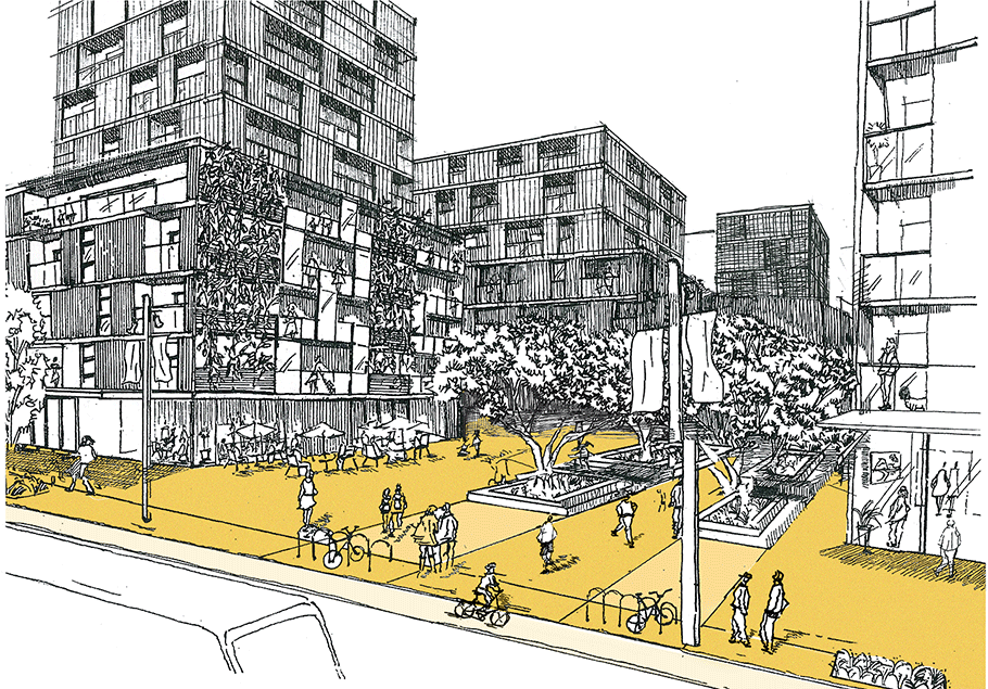 Artist impression of streetscape at Dominion Junction neighbourhood Artist impression of streetscape at Dominion Junction neighbourhood